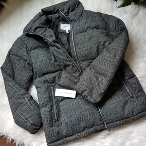 BCBGeneration Plaid Zip Front Puffer Jacket